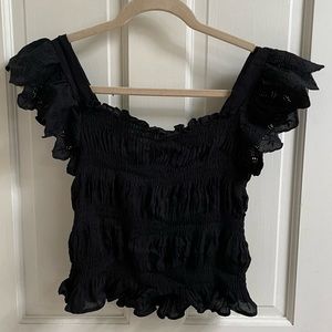 Aqua Black Cropped Scrunched Tank Top Size Small
